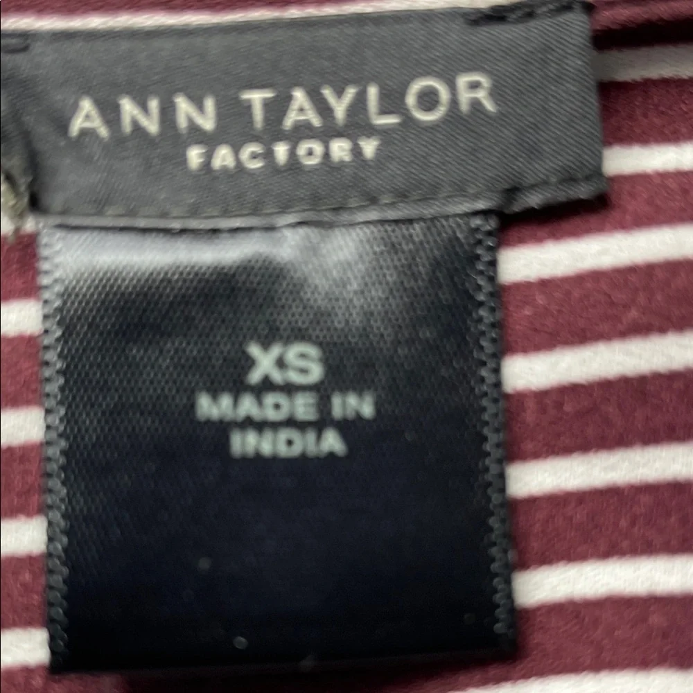 035-Ann Taylor Factory Burgundy and White Striped Blouse - Picture 2 of 9